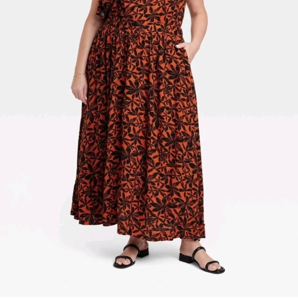 Ava & Viv Women's Maxi Skirt Rust Floral Length 400Size 1X Waist 20 - Picture 4 of 6